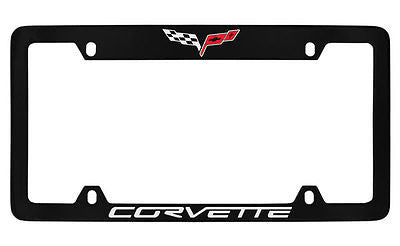 Chevrolet Corvette C6 Black Coated Metal Top Engraved License Plate Frame Holder