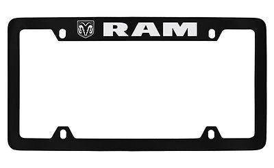 Dodge Ram Black Coated Metal Top Engraved License Plate Frame Holder
