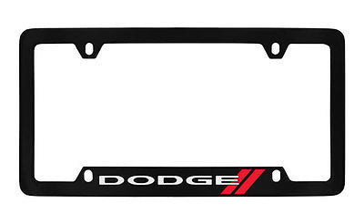 Dodge Logo Black Coated Metal Bottom Engraved License Plate Frame Holder