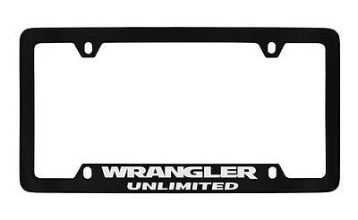 Jeep Wrangler Unlimited On Bottom Black Coated Metal License Plate Frame Holder