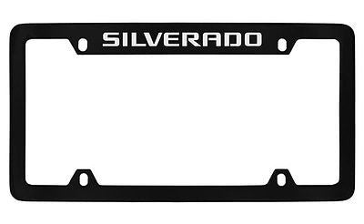 Chevrolet Silverado Black Coated Metal Top Engraved License Plate Frame Holder