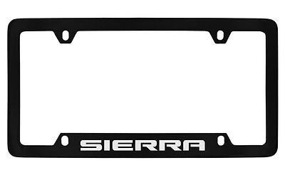 GMC Sierra Black Coated Metal Bottom Engraved License Plate Frame Holder