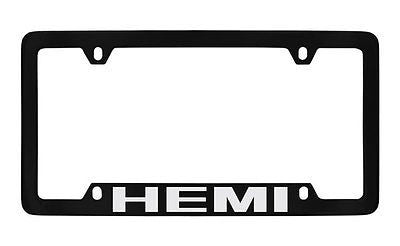 Dodge Hemi Black Coated Metal Bottom Engraved License Plate Frame Holder