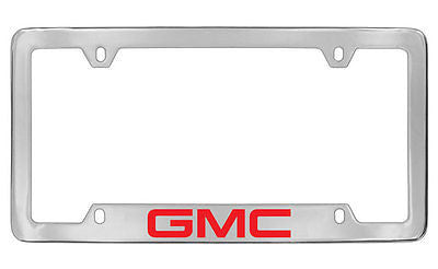 GMC Red Logo Chrome Plated Metal Bottom Engraved License Plate Frame Holder