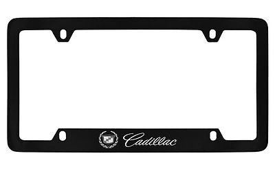 Cadillac Workmark & Logo Black Coated Metal Bottom Engraved License Plate Frame