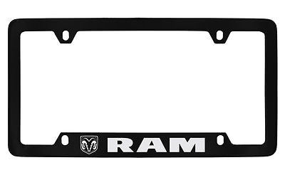Dodge Ram Black Coated Metal Bottom Engraved License Plate Frame Holder